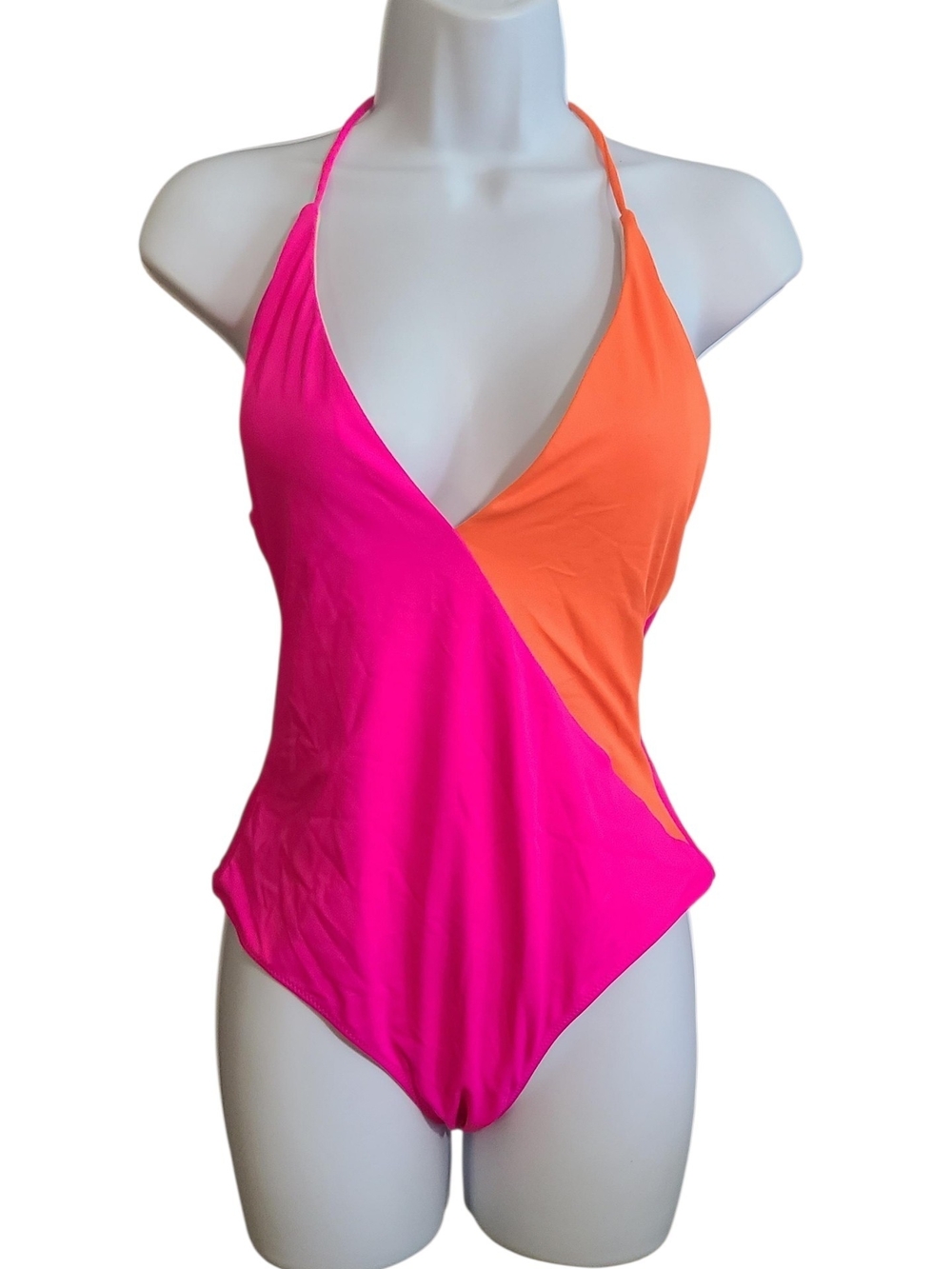 Colorblock Pink & Orange One-Piece Swimsuit